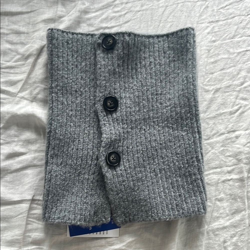 Gray Knit Buttoned Scarf Neck Warmer